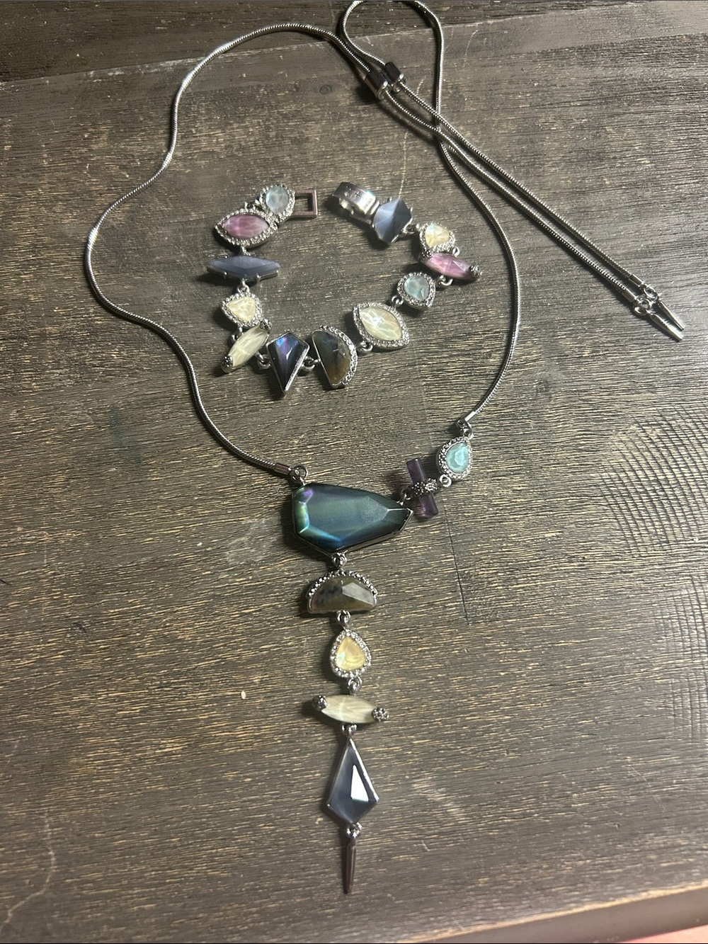 Chloe + Isabel Multi-Color Gemstone Drop Necklace and Bracelet Set - Silver Tone